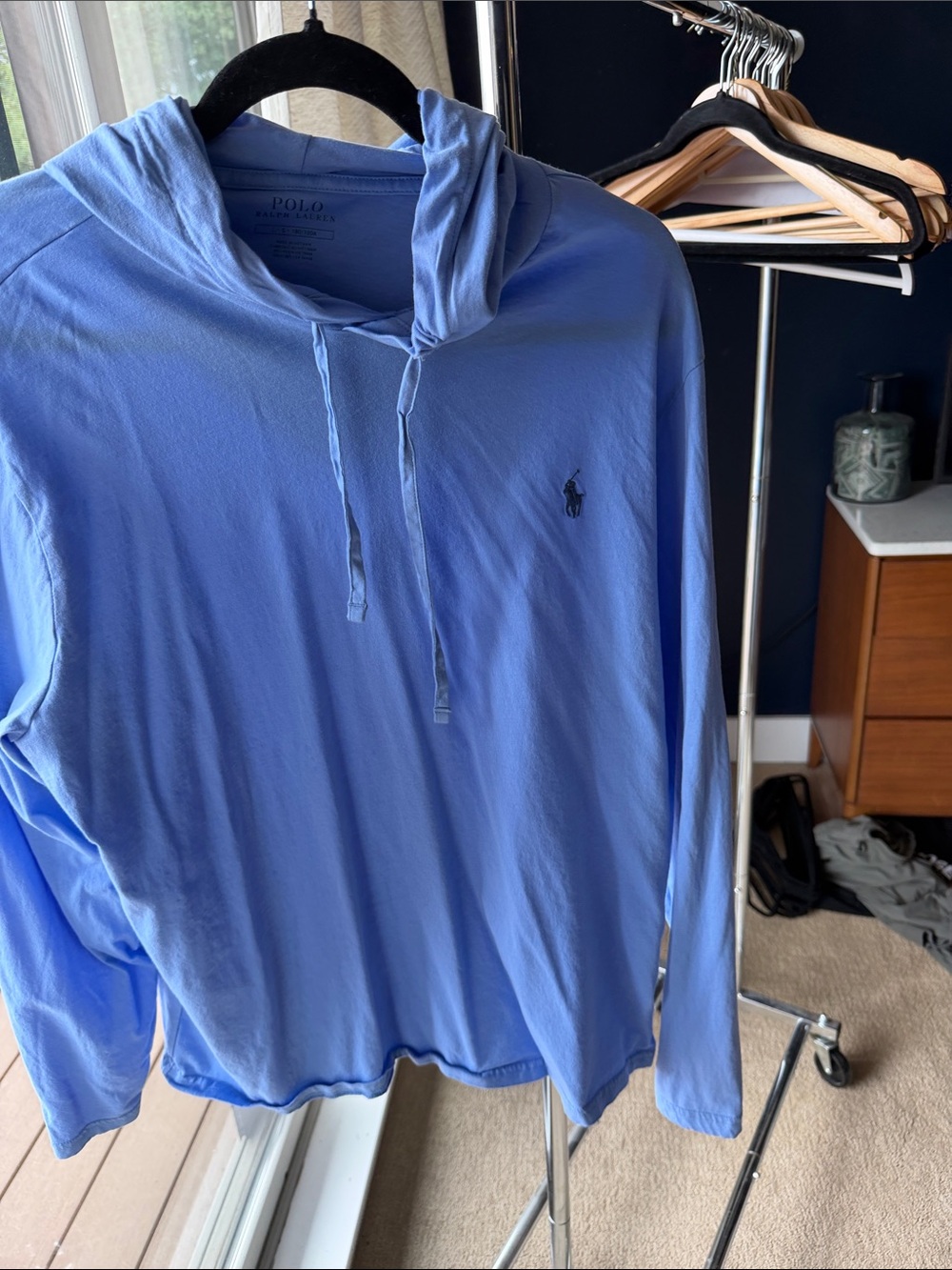 Polo by Ralph Lauren Men’s Sky Blue Hooded Long-Sleeve Shirt